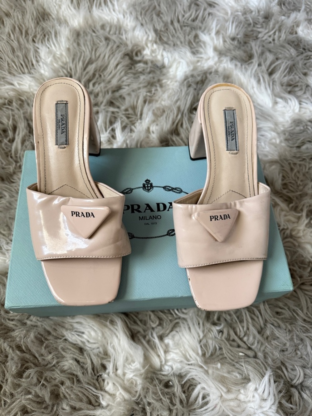 Patent Leather Slide Kitten Heels in Nude